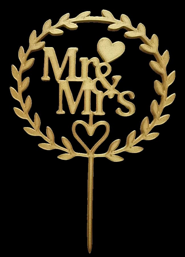 Topo de bolo Mr & Mrs com coroa de folhas