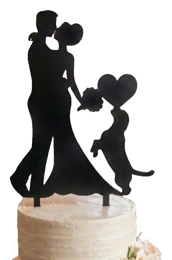 Topo de bolo dos noivos com o cão