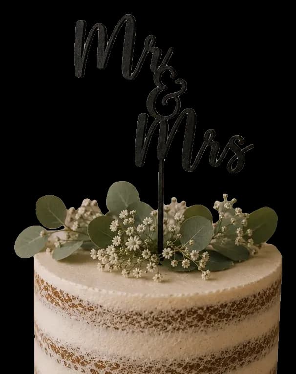 Topo de bolo Mr & Mrs em letra corrida
