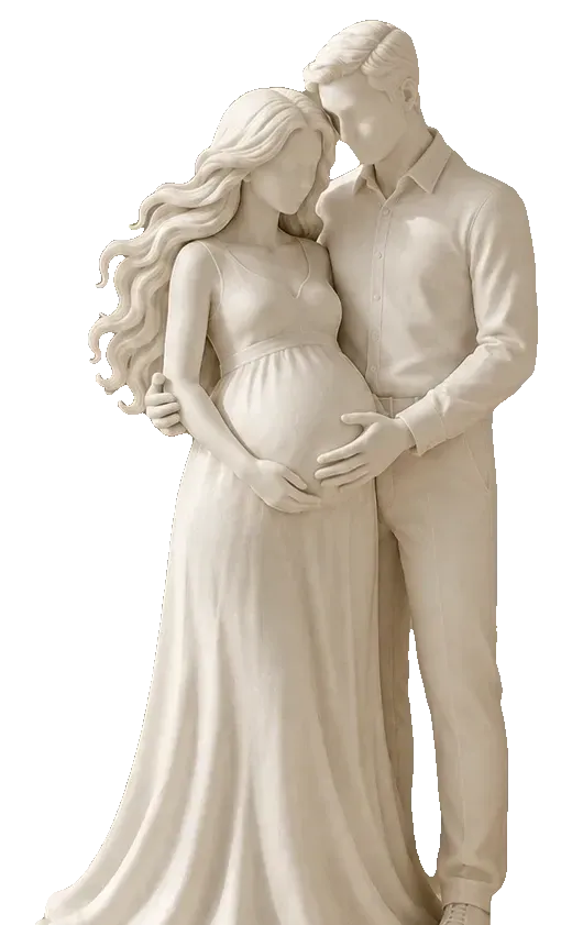 Escultura do casal à espera de bebé