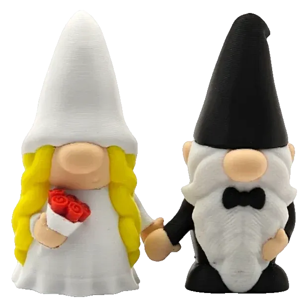 Gnomos noivos de véu e laço