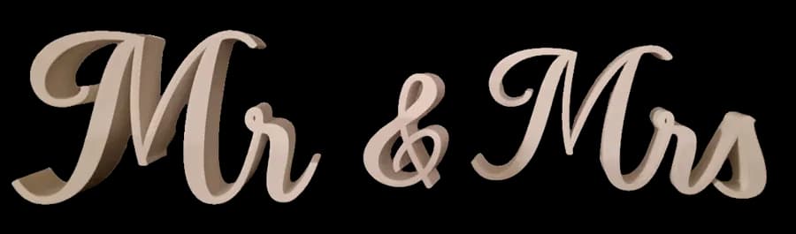 Mr & Mrs em letras de caligrafia para a mesa